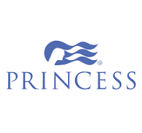 A blue and white logo of princess travel agency