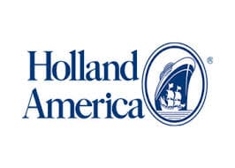 A blue and white logo of holland america travel agency